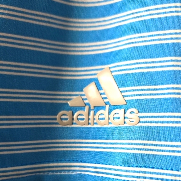 Adidas Blue and White Polo Golf Shirt Classic Striped Design Large - Picture 2 of 6